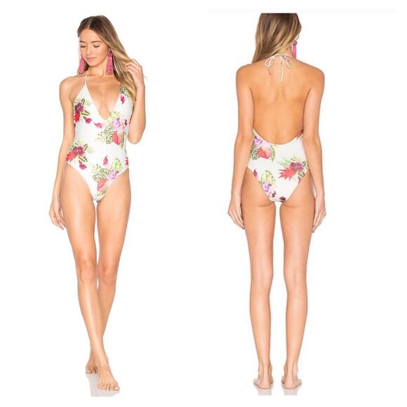 Privacy Please Elouise Floral Swimsuit XS Low Back One Piece Tropical Modest - Picture 1 of 14